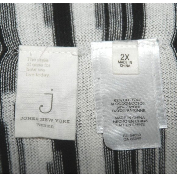 Jones New York Black & White Lightweight Cardigan Sweater Size 2X Open Front - Picture 9 of 10